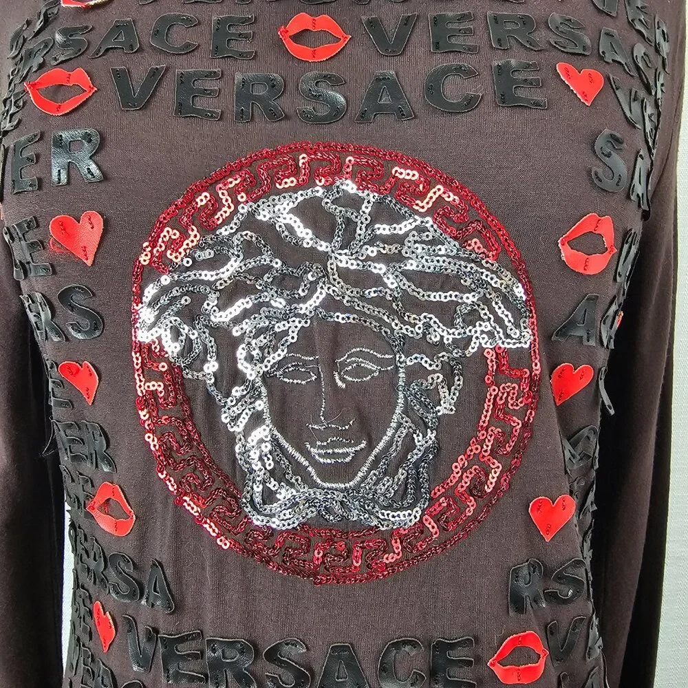 Versace Sequin Long Sleeve Ruched Side-Tie Top - Picture 5 of 10